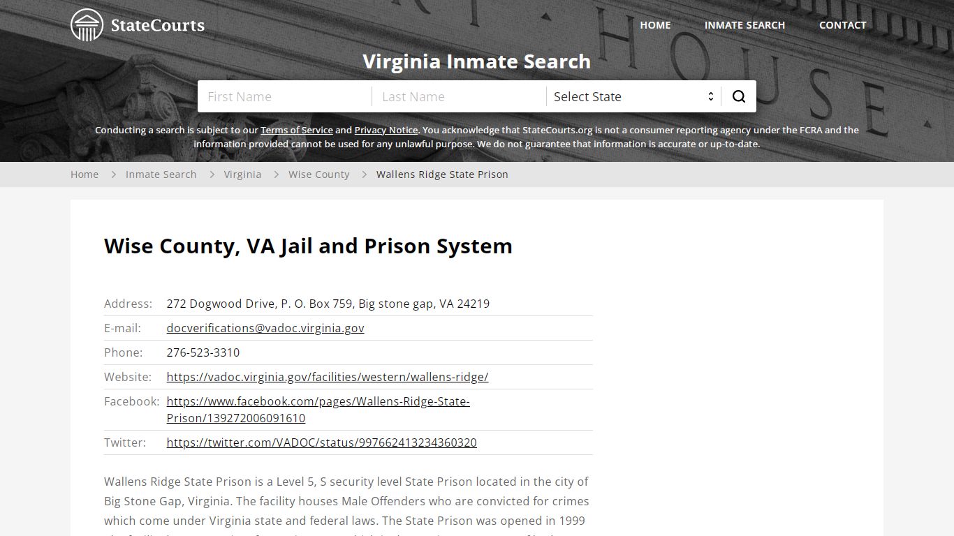 Wallens Ridge State Prison Inmate Records Search, Virginia ...